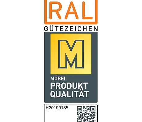 RAL Gütezeichen label for furniture product quality with QR code.