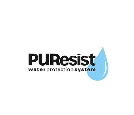 PUREsist water protection system logo with blue water droplet icon.
