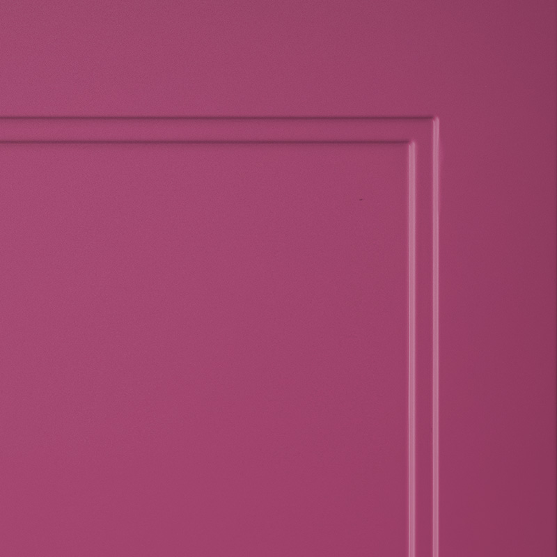 Magenta kitchen cabinet door with a simple rectangular panel design.